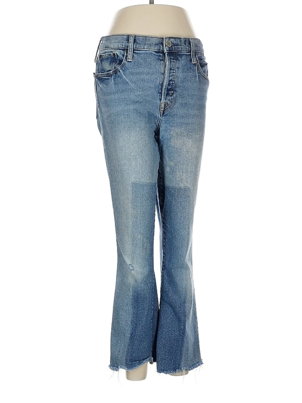 Gap high rise Flare leg crop jeans 29 reg stretch VTG look patchwork fade blue